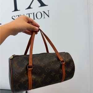 Louis Vuitton Brown Monogram Barrel Satchel with Tan Leather Trim